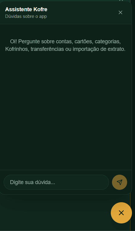 Assistente Kofre respondendo dúvidas sobre o app